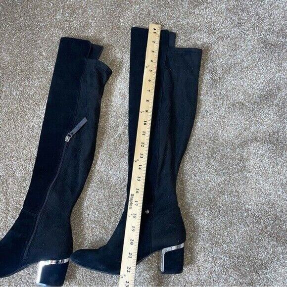 DKNY Cora Women's black Suede Knee High Riding Boots Metallic Heel SZ 7 metallic - Picture 5 of 9